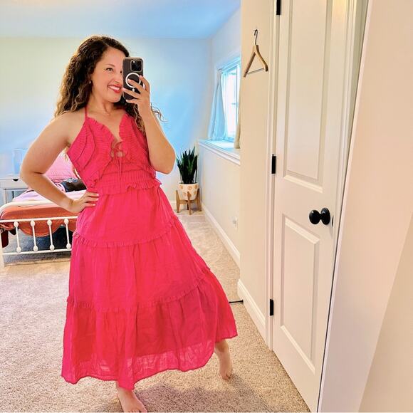 Sea New York Pink Cotton Tiered Maxi Dress XS/S - Picture 1 of 14